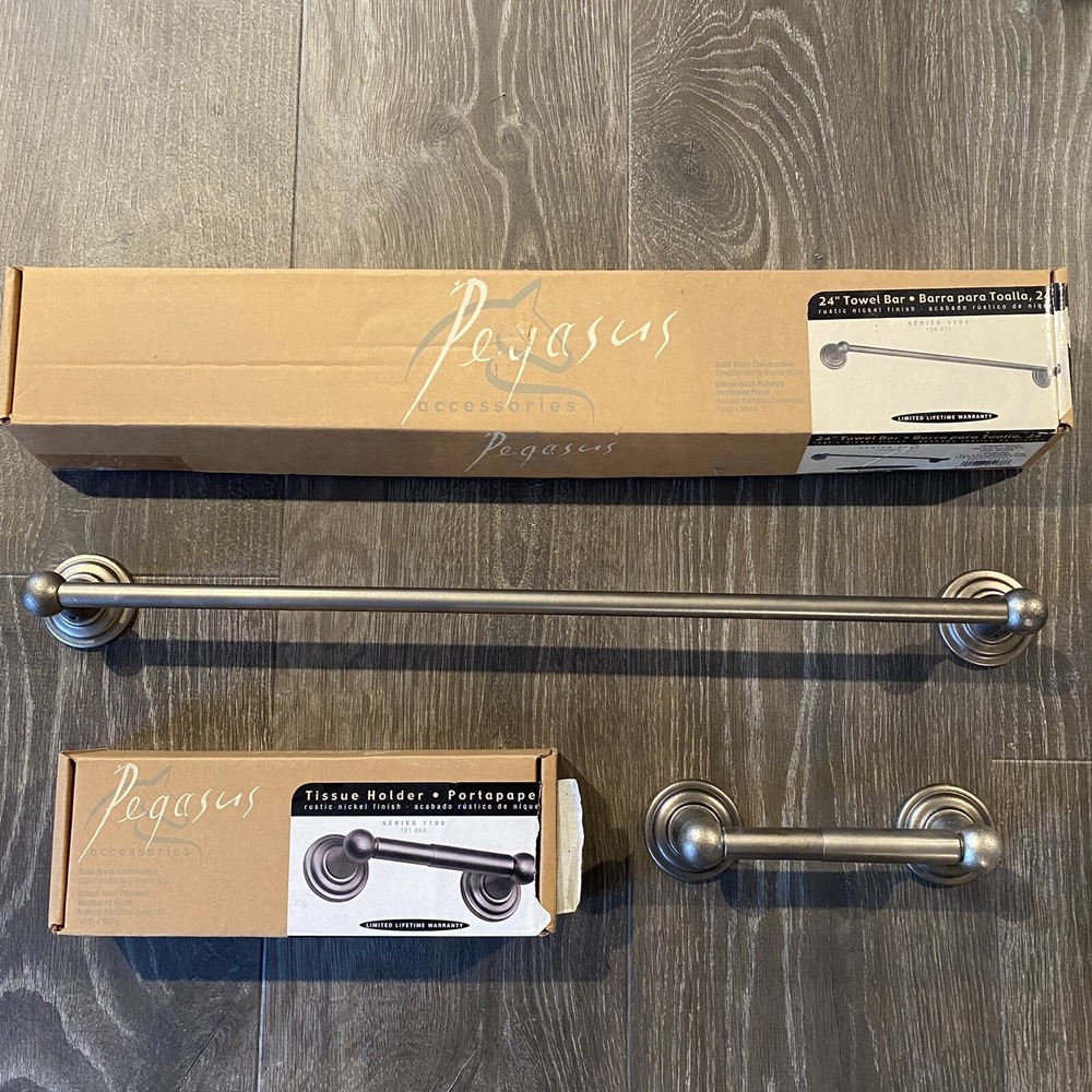 PEGASUS Rustic Nickel Bathroom Set 24" Towel Bar Toilet Paper Holder Series 1100